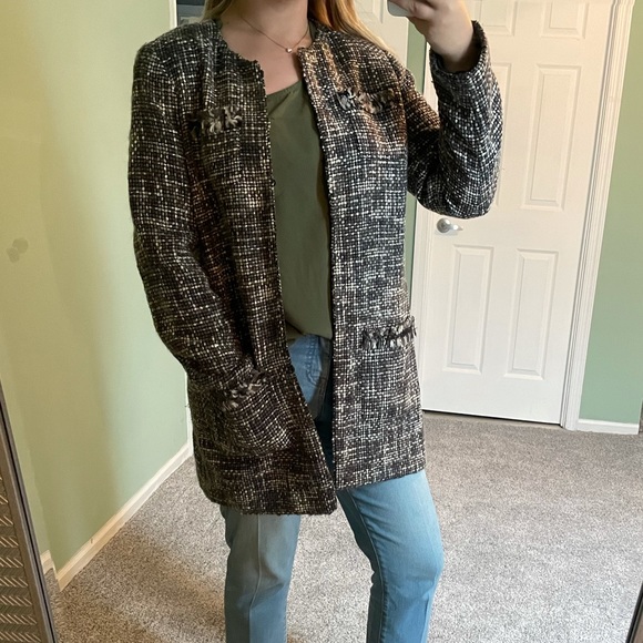 Chico’s tweed jacket Womens 1 medium m coat - Picture 1 of 6